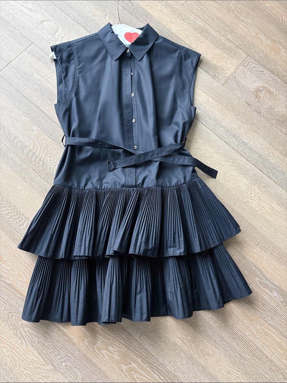 Current Air Sleeveless Navy Pleated Tiered Dress